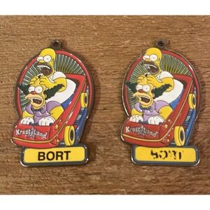 Universal Studios Simpsons Krustyland BORT Metal Charms Lot 2 Rare Name Tags